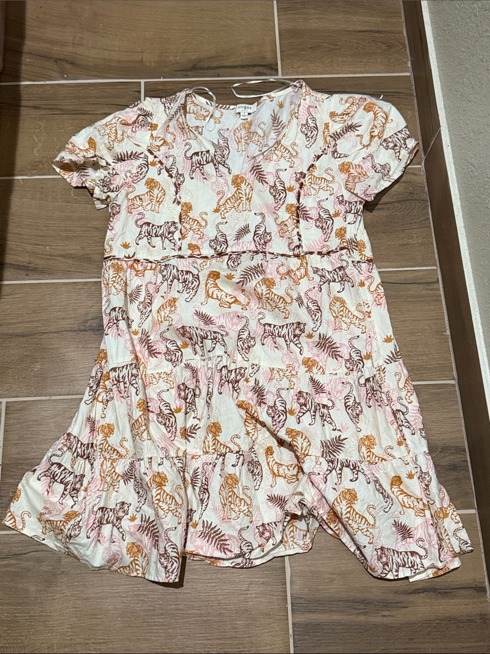 Women’s' Pink & Peach Tiger Print Tiered Dress